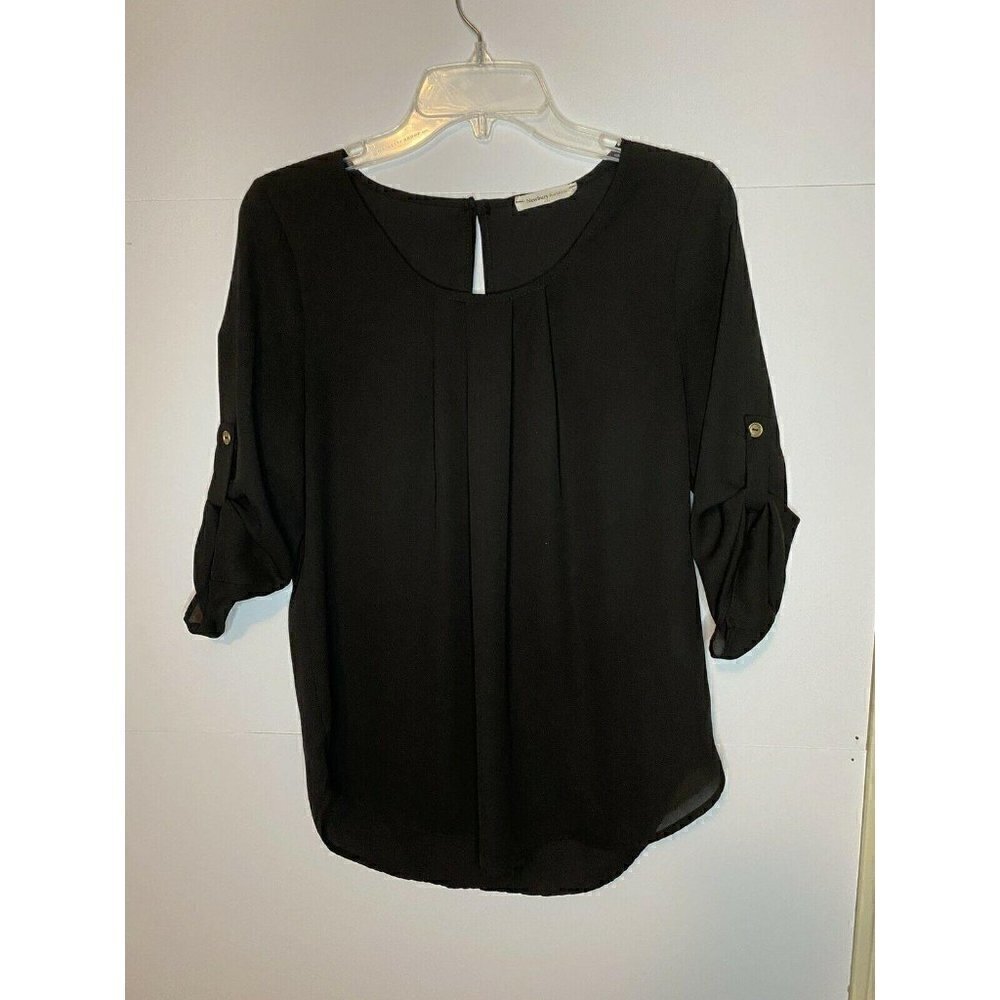 Newbury Kustom Women's Black Top Blouse Size Small Roll-Up Sleeve Classic EUC
